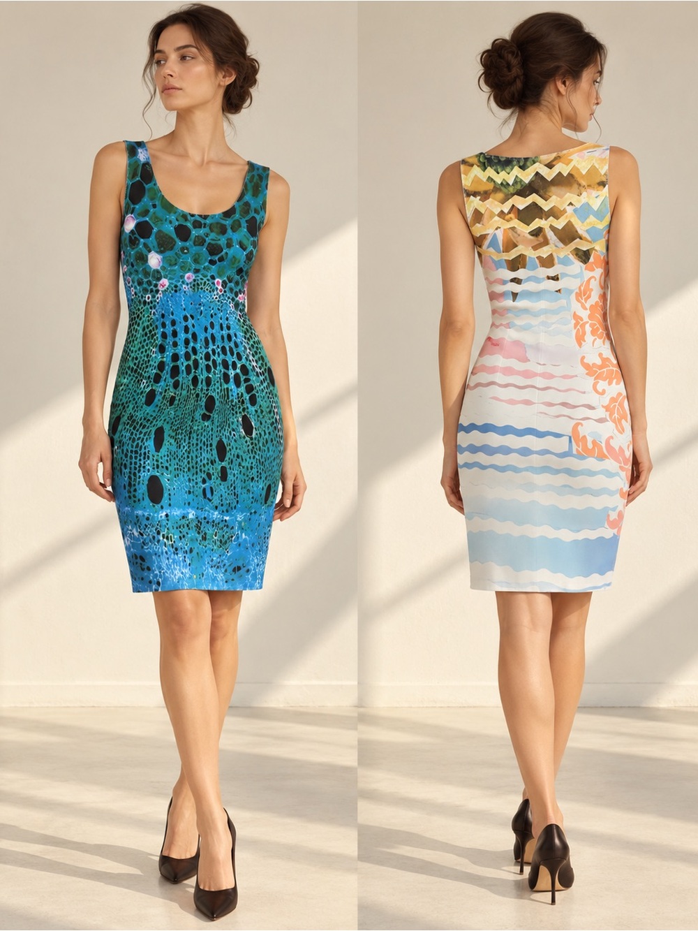 Animapop Reversible Scuba Dress Teal Abstract & White Print Sz 6